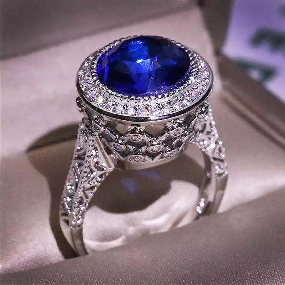 Jewelry - New Unisex 925 Silver Sapphire Engagement Wedding Band Ring Luxury